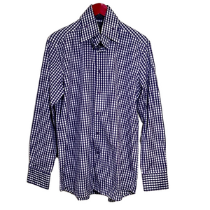 COOGI Purple White Checkered Button Down Long Sleeve Shirt Men’s 16 32/33